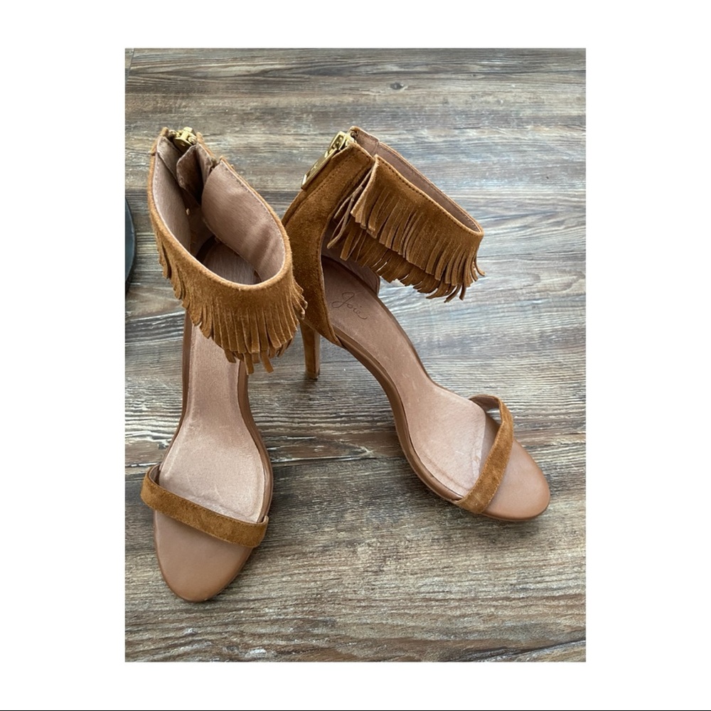 Joie Alek tan suede fringe dress sandal